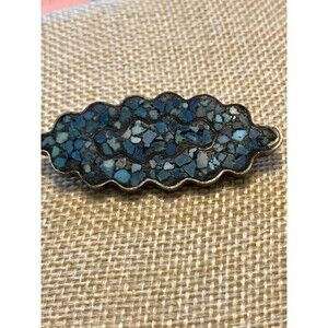 Vintage Brooch Inlaid Turquoise Silver Tone Pin Southwestern Style Art Deco
